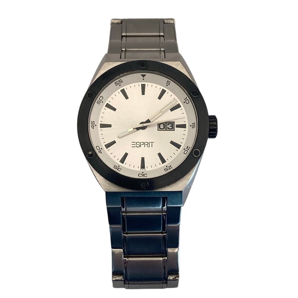 Mens ESPIRIT 101971 All Stainless Steel Watch 44mm New Battery Wrist 7.25-7.5 WR